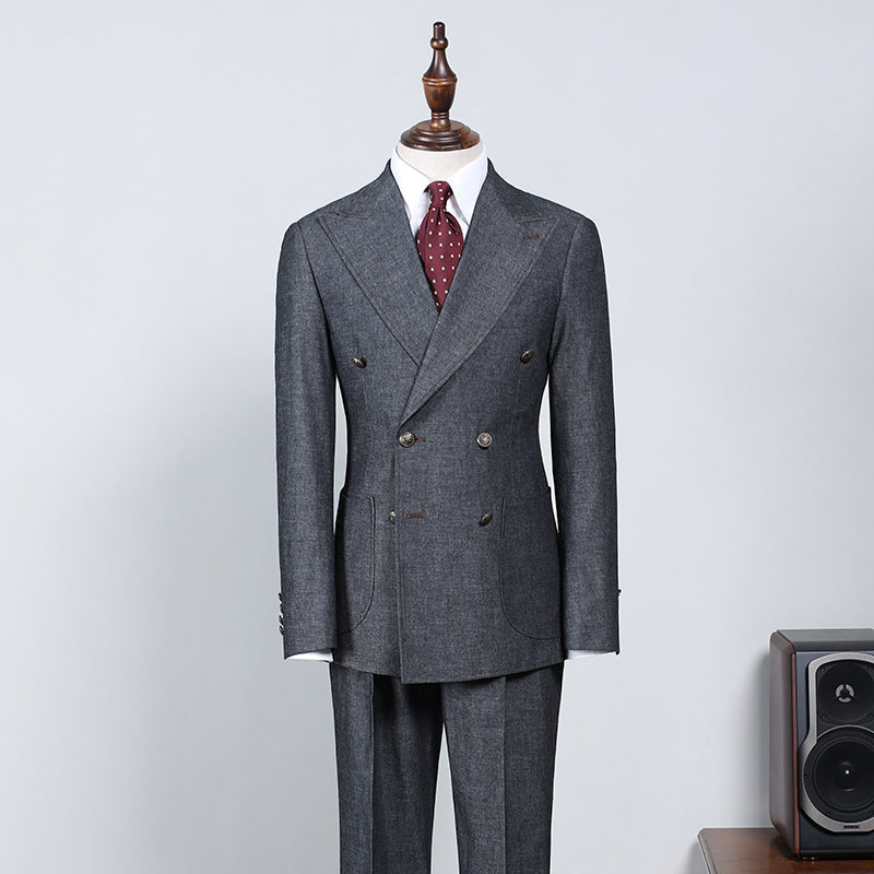 Classic Dark Gray Peaked Lapel Double Breasted Formal Menswear