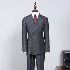 Classic Dark Gray Peaked Lapel Double Breasted Formal Menswear