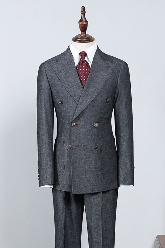 Classic Dark Gray Peaked Lapel Double Breasted Formal Menswear