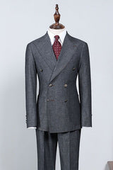 Classic Dark Gray Peaked Lapel Double Breasted Formal Menswear