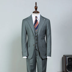 Classic Dark Gray Small Plaid 3 Pieces Slim Fit Business Suit