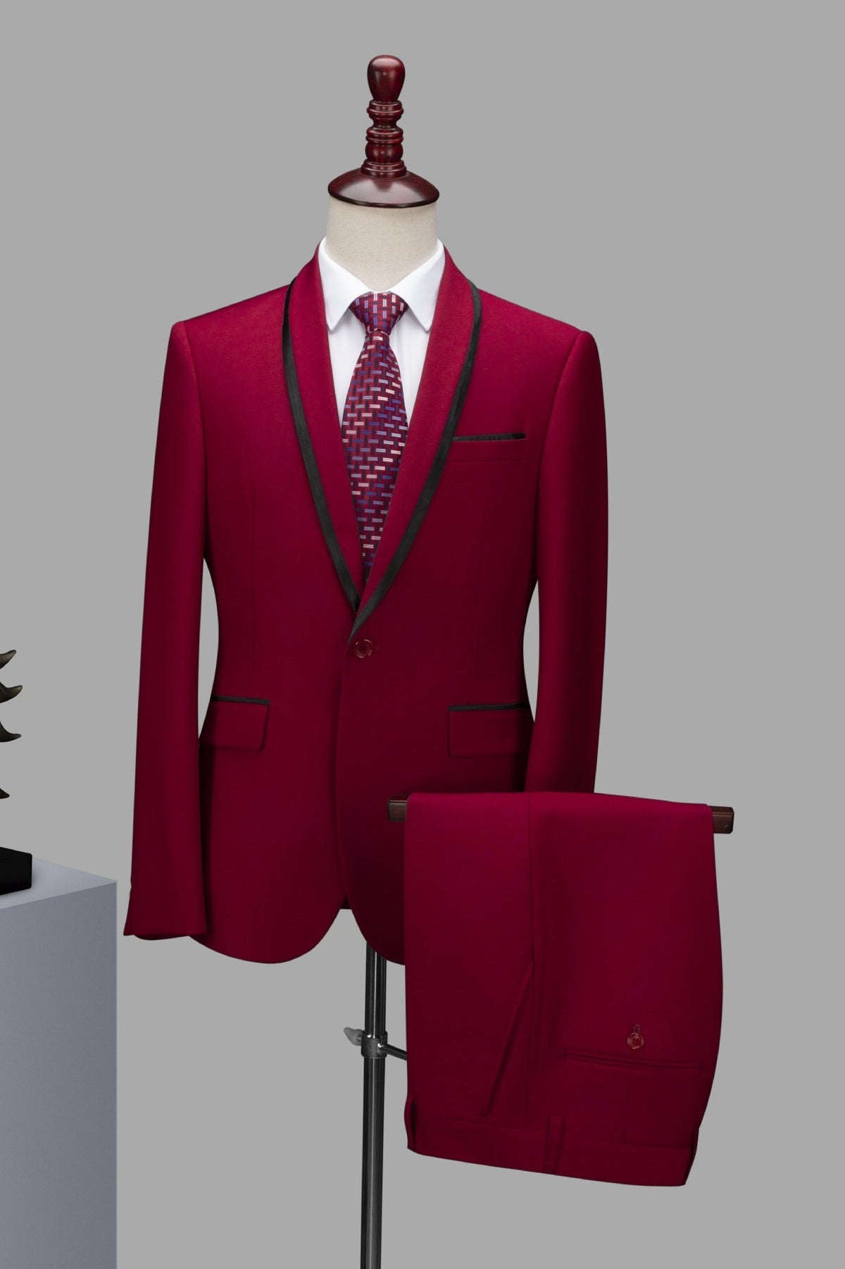 Classic Men Suit Burgundy Shawl Lapel Two Pieces Men Suits For Prom-27dress