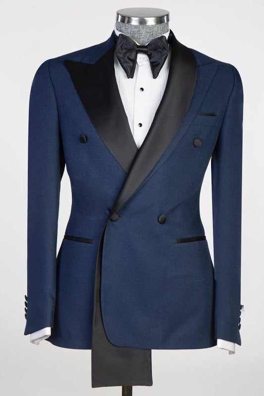Classic Peaked Lapel Double Breasted Navy Blue Prom Suits