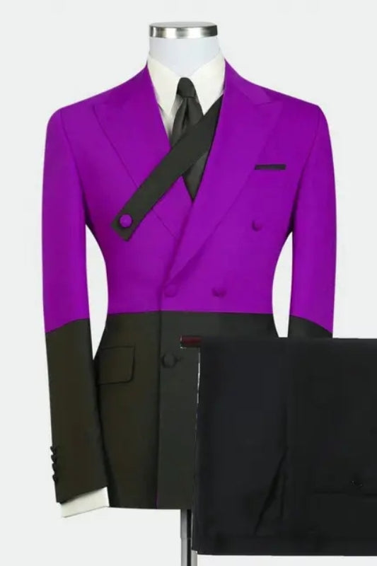 Classic Peaked Lapel Double Breasted Purple Prom Suits