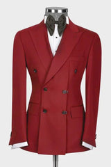 Classic Peaked Lapel Double Breasted Red Prom Suits