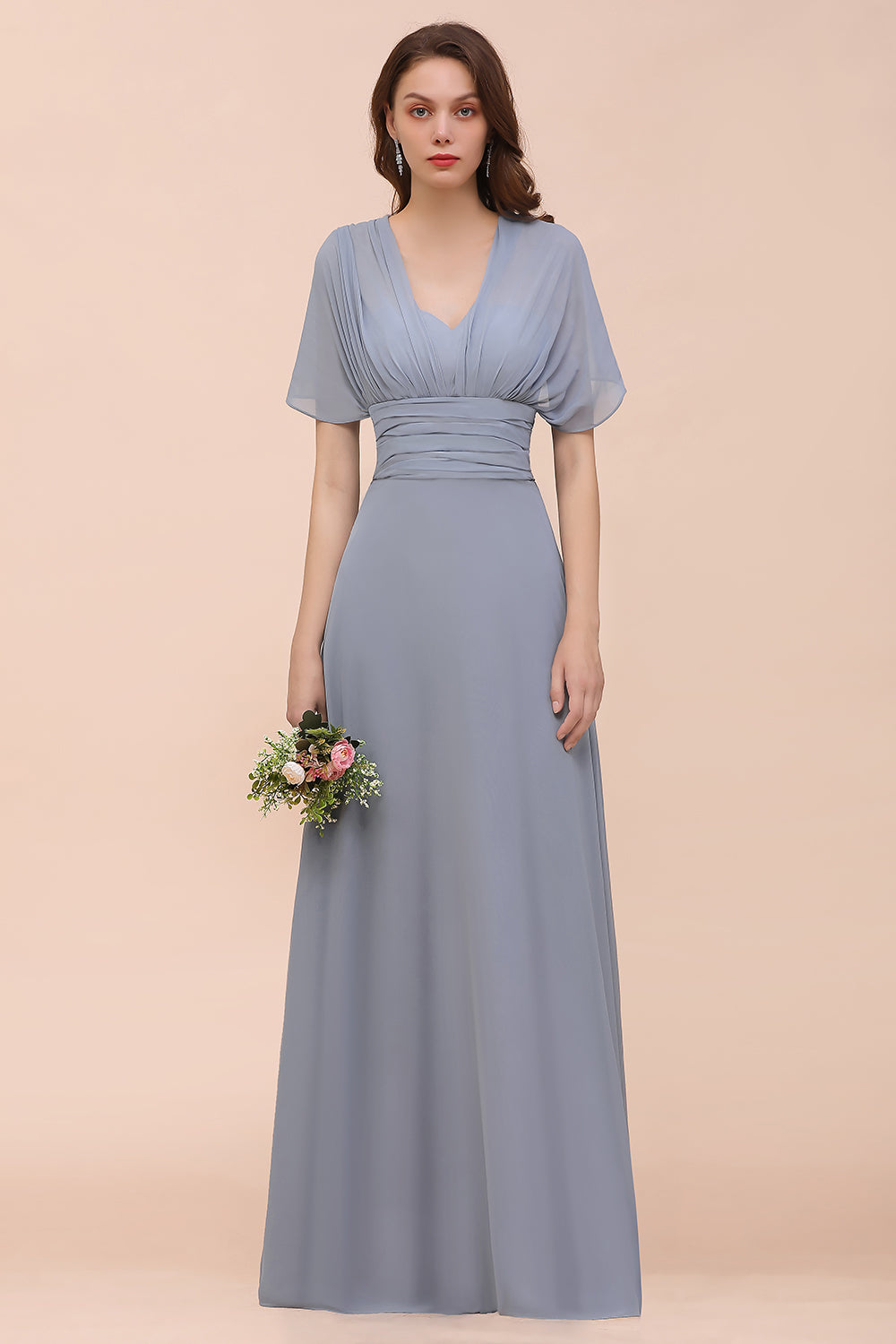 Classy Long A-Line Chiffon Bridesmaid Dresses With Ruched-27Dress