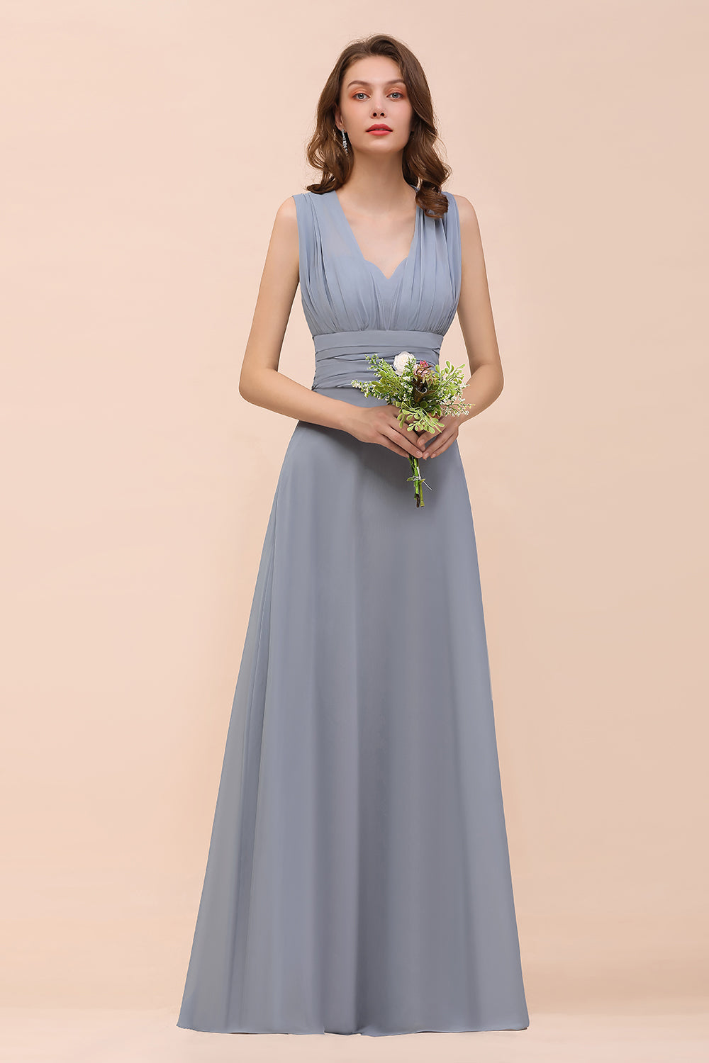 Classy Long A-Line Chiffon Bridesmaid Dresses With Ruched-27Dress
