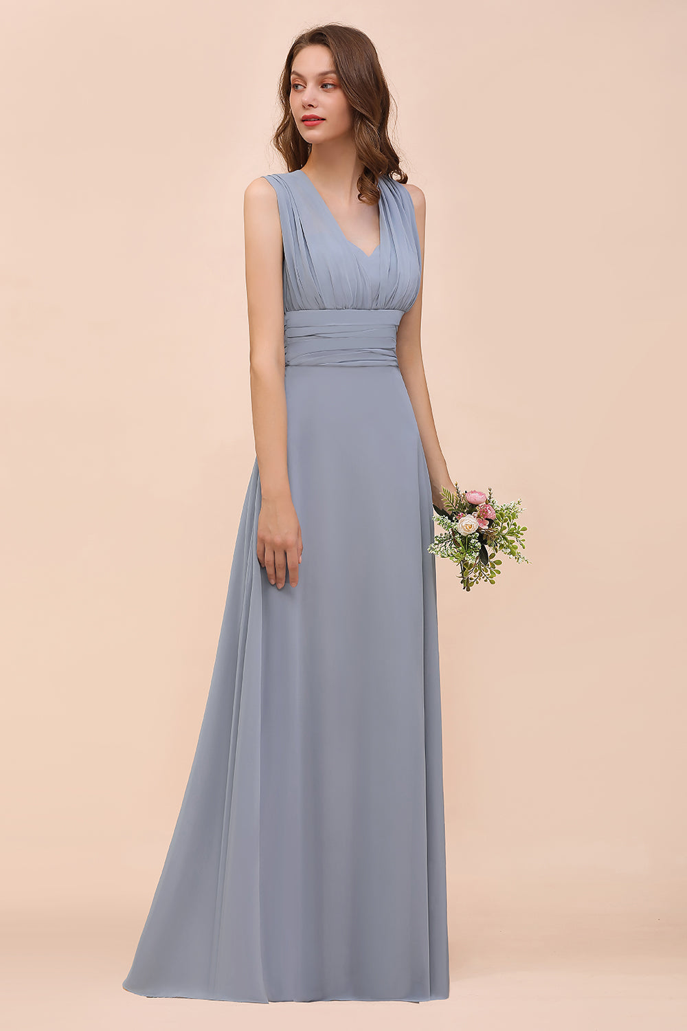 Classy Long A-Line Chiffon Bridesmaid Dresses With Ruched-27Dress