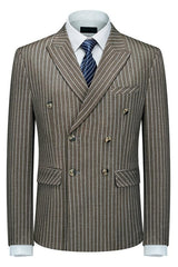 Coffee Double Breasted Peaked Lapel Striped Men Suits For Business