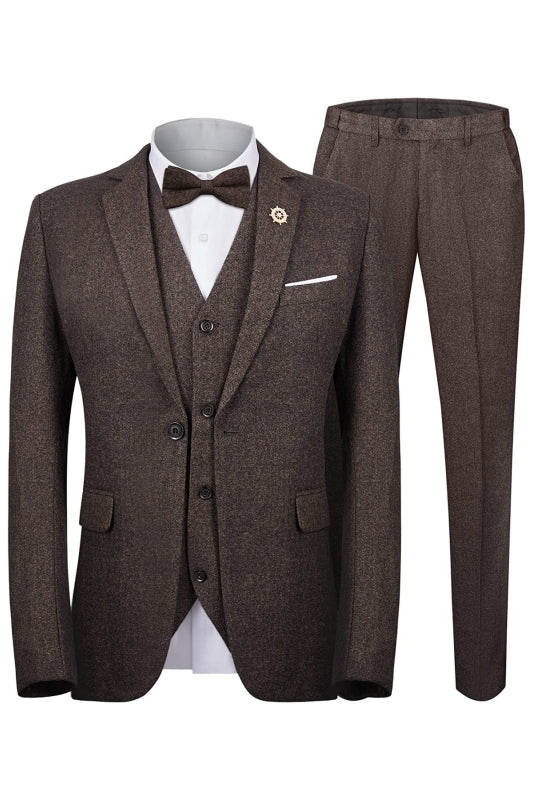 Coffee Notched Lapel Three Pieces Business Suits