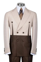 Coffee Peaked Lapel Double Breasted Glamorous Prom Suits