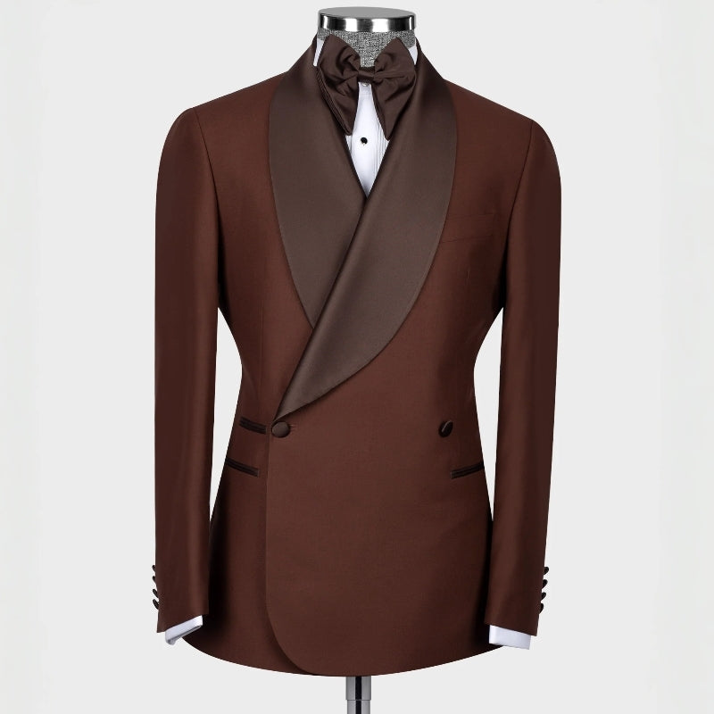 Coffee Shawl Lapel Double Breasted Wedding Suits