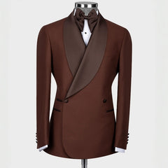 Coffee Shawl Lapel Double Breasted Wedding Suits