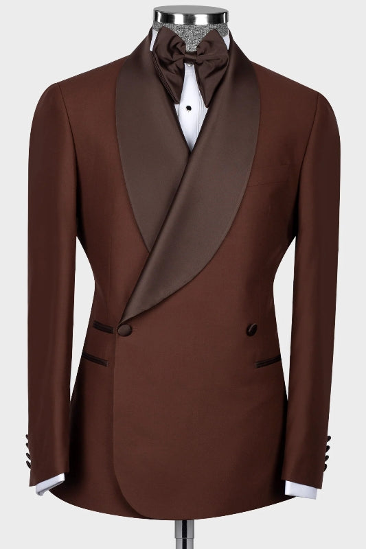 Coffee Shawl Lapel Double Breasted Wedding Suits