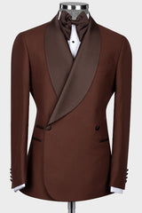 Coffee Shawl Lapel Double Breasted Wedding Suits