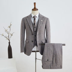 Coffee Small Plaid 3 Pieces Notched Lapel Bespoke Business Suit