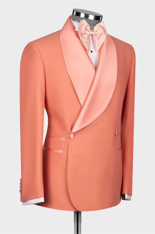 Shawl Lapel Double Breasted Coral Wedding Suits