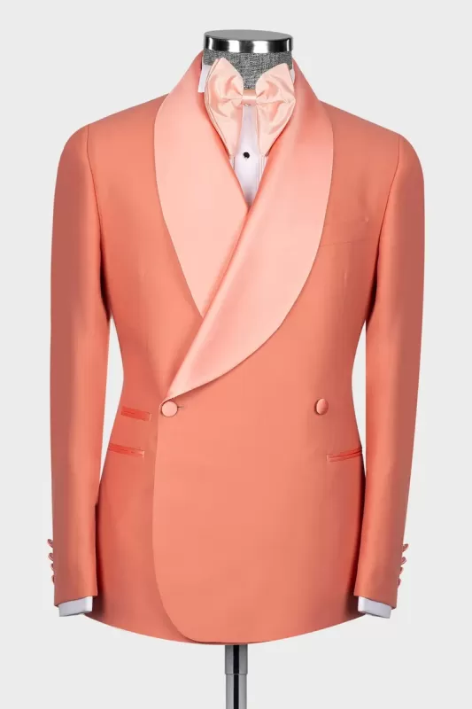 Shawl Lapel Double Breasted Coral Wedding Suits
