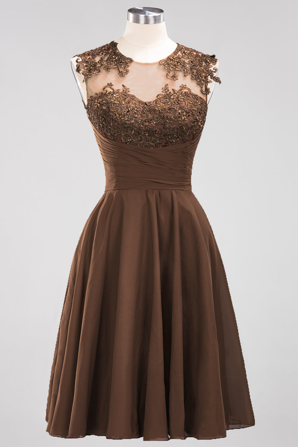 Cute Chiffon Round Neck Short Burgundy Bridesmaid Dresses with Appliques-27dress