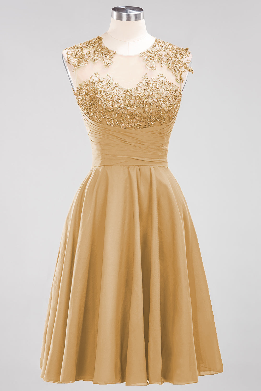 Cute Chiffon Round Neck Short Burgundy Bridesmaid Dresses with Appliques-27dress