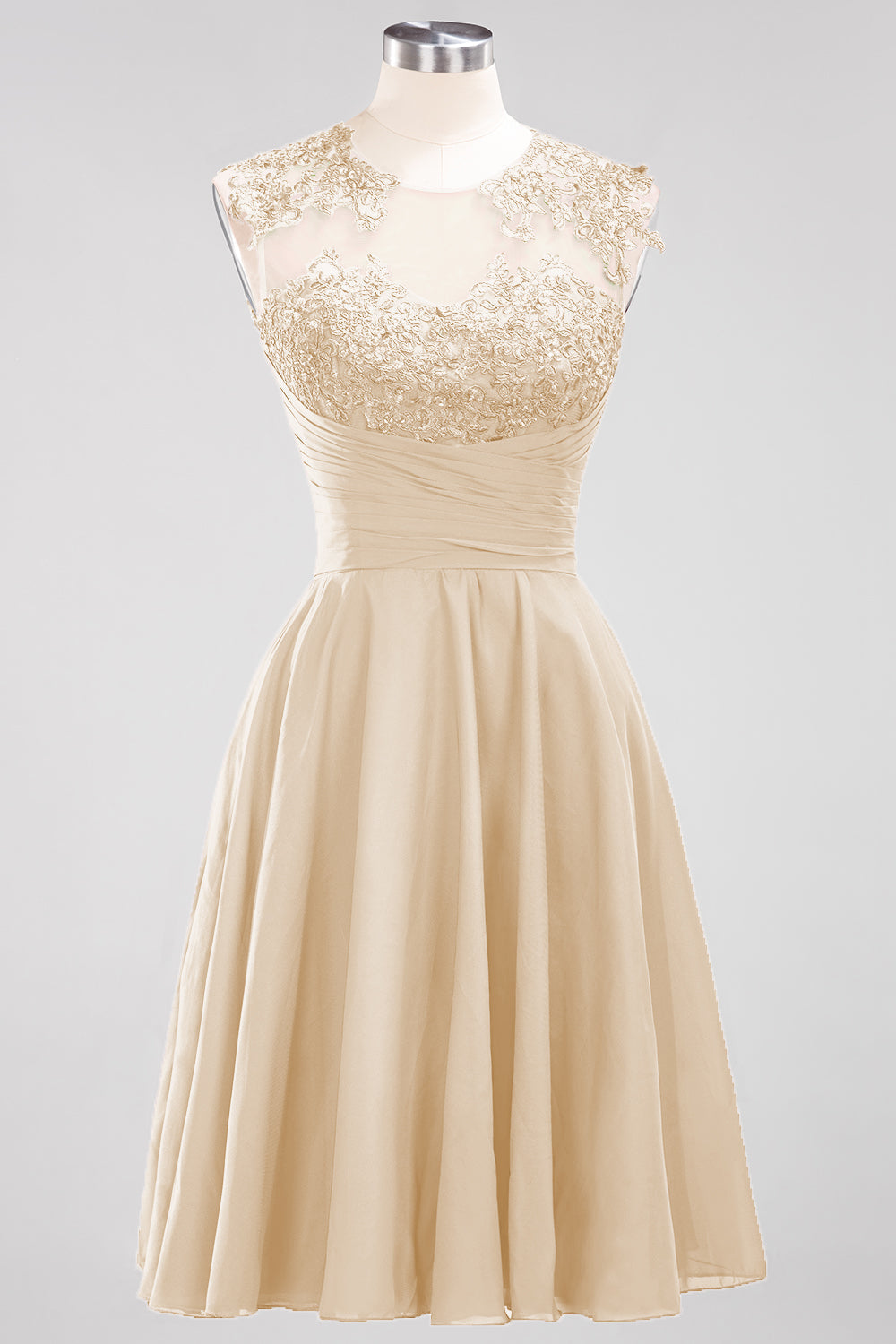 Cute Chiffon Round Neck Short Burgundy Bridesmaid Dresses with Appliques-27dress