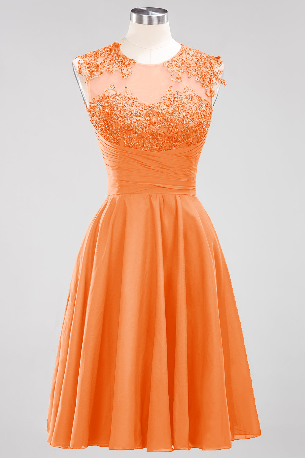 Cute Chiffon Round Neck Short Burgundy Bridesmaid Dresses with Appliques-27dress