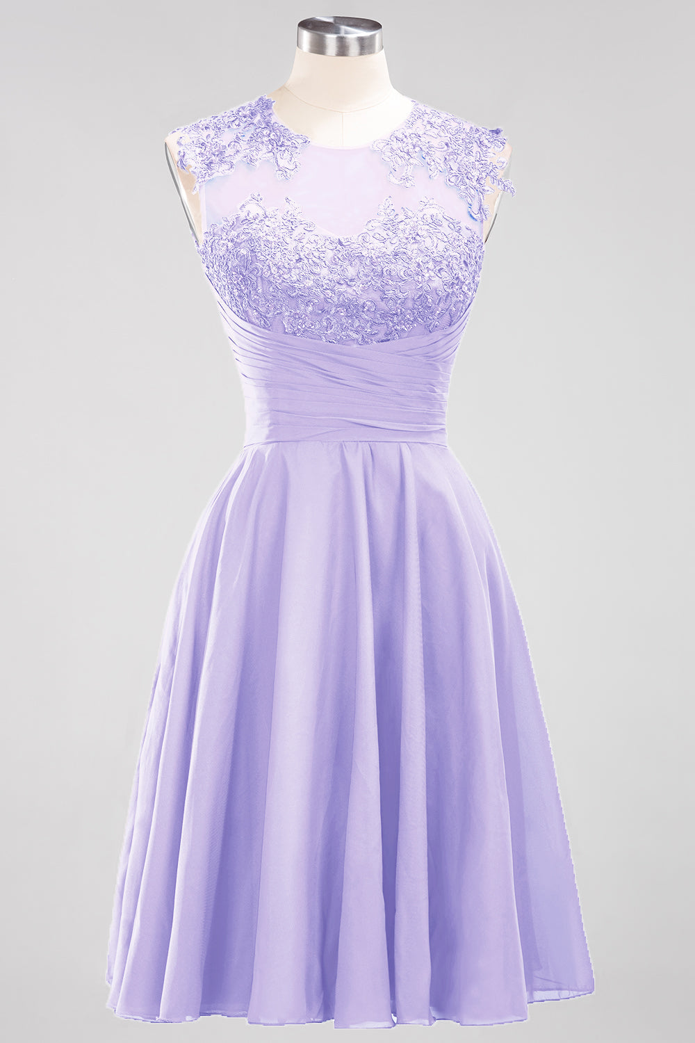 Cute Chiffon Round Neck Short Burgundy Bridesmaid Dresses with Appliques-27dress
