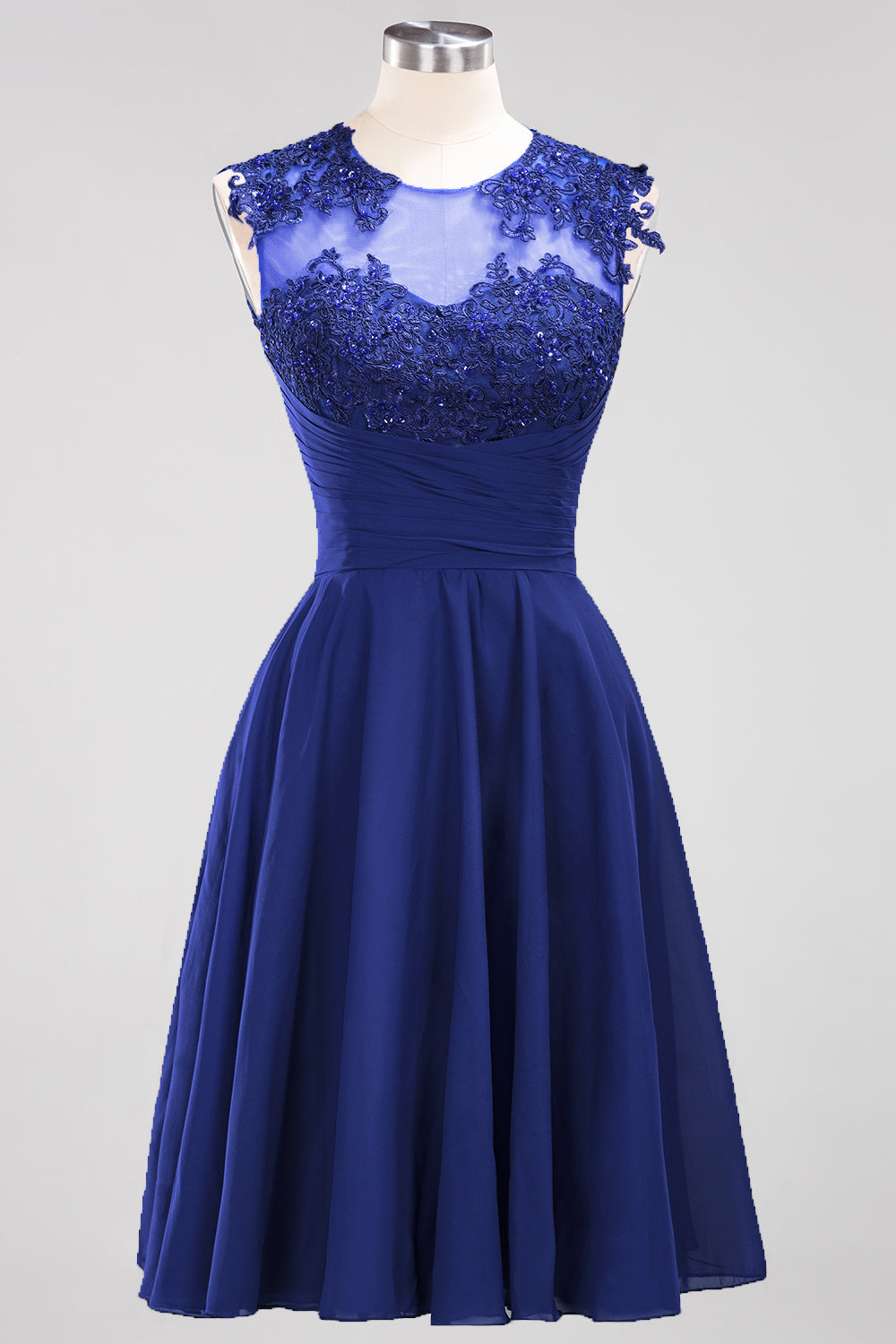 Cute Chiffon Round Neck Short Burgundy Bridesmaid Dresses with Appliques-27dress