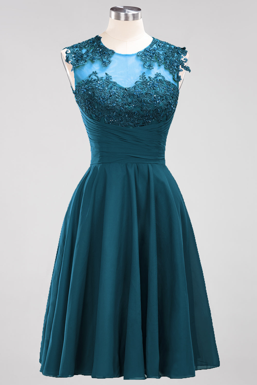 Cute Chiffon Round Neck Short Burgundy Bridesmaid Dresses with Appliques-27dress