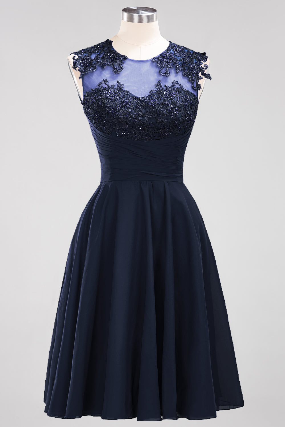 Cute Chiffon Round Neck Short Burgundy Bridesmaid Dresses with Appliques-27dress