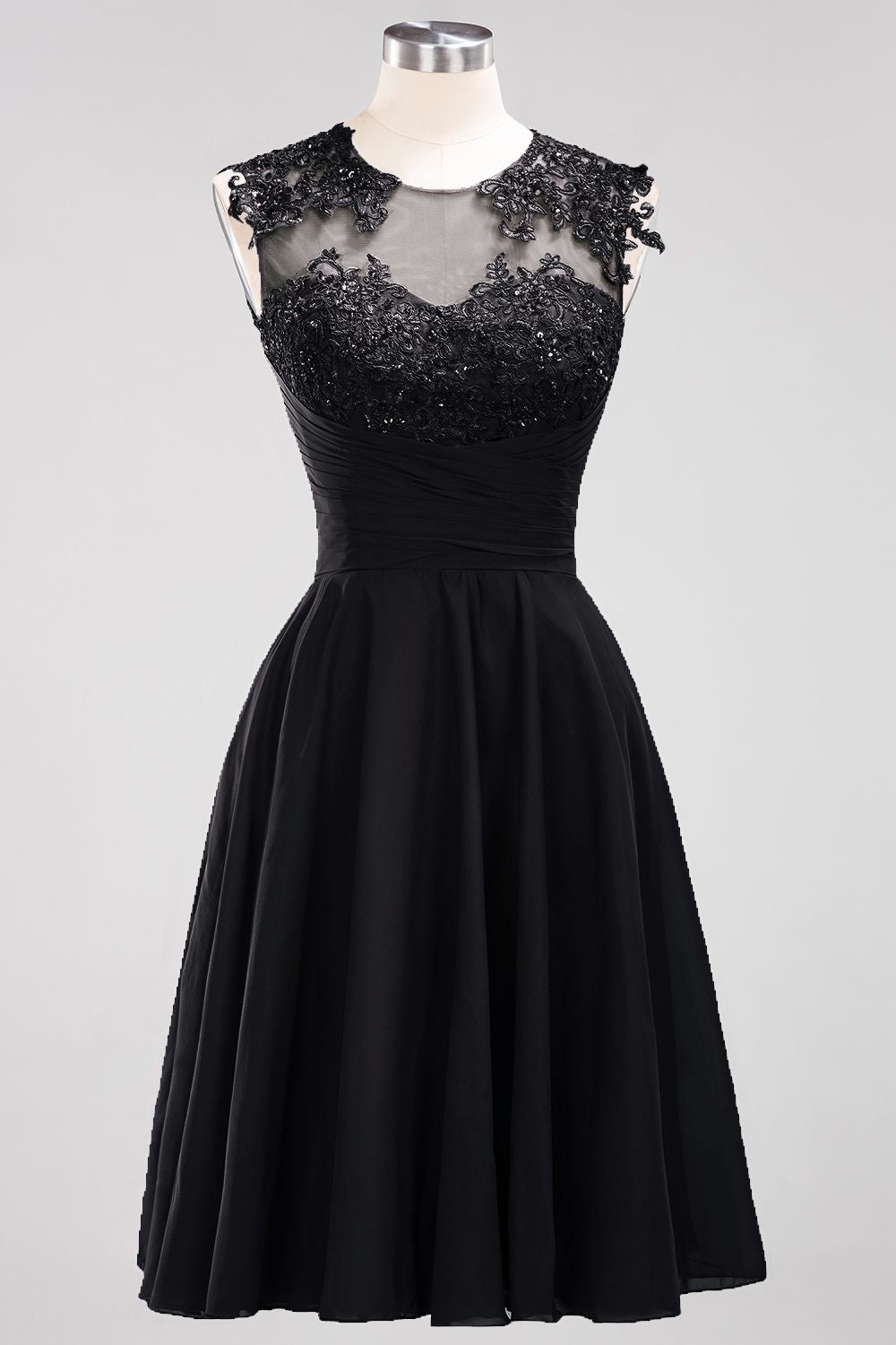 Cute Chiffon Round Neck Short Burgundy Bridesmaid Dresses with Appliques-27dress