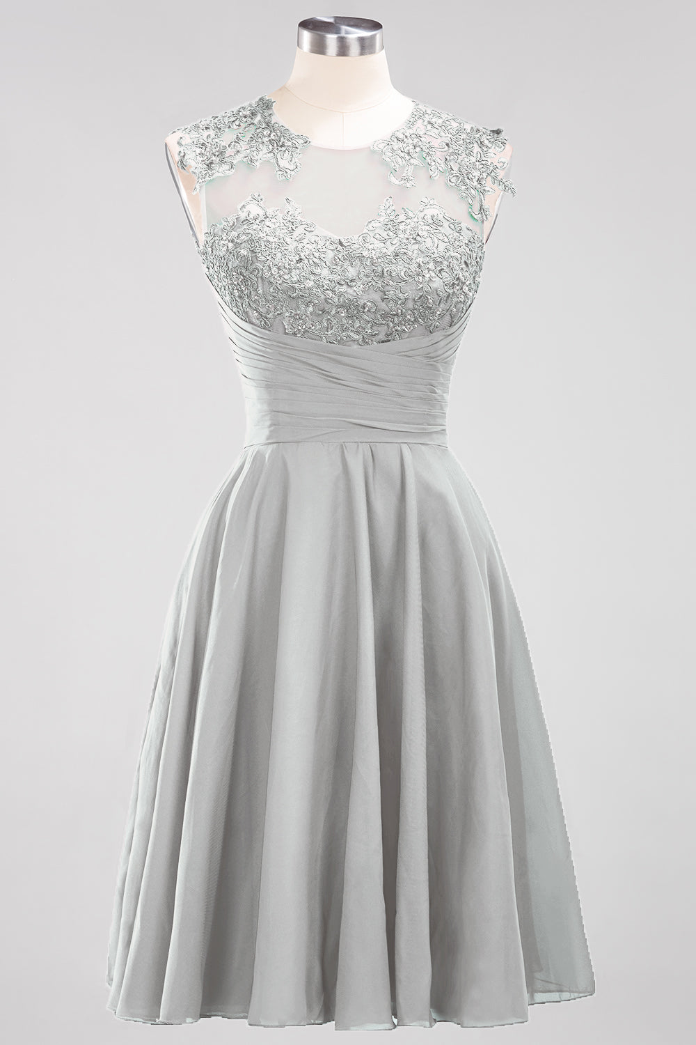 Cute Chiffon Round Neck Short Burgundy Bridesmaid Dresses with Appliques-27dress