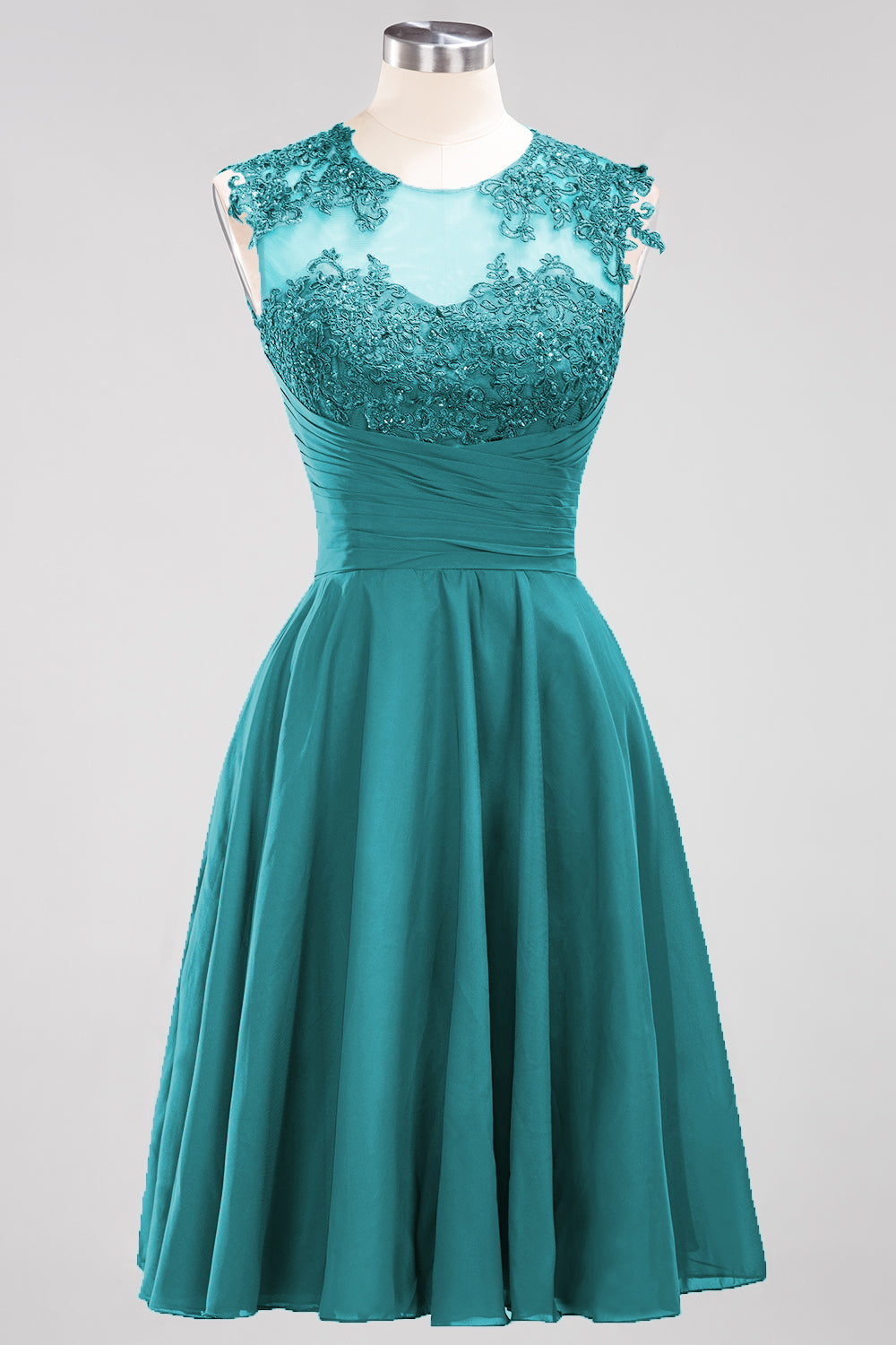 Cute Chiffon Round Neck Short Burgundy Bridesmaid Dresses with Appliques-27dress