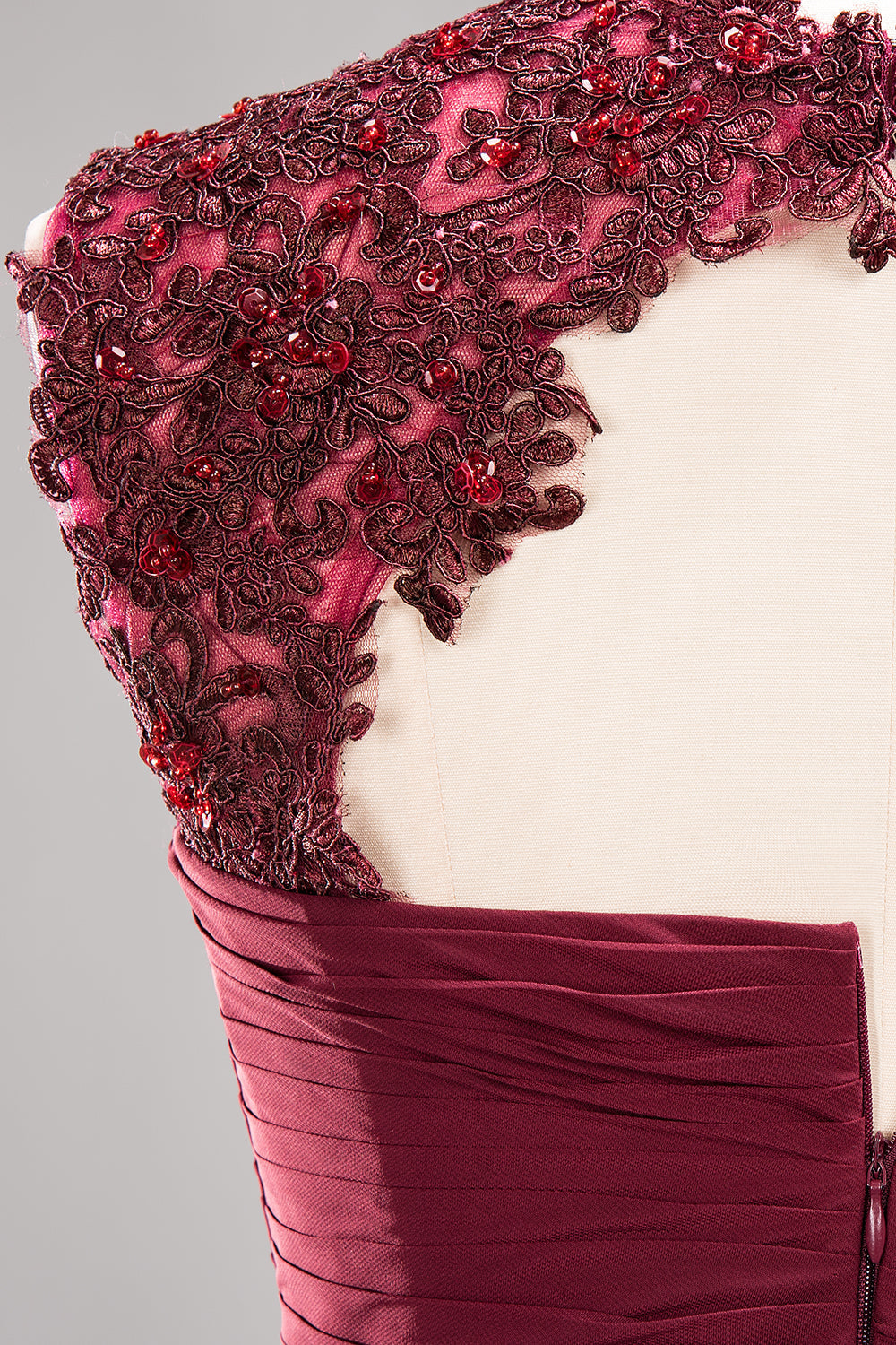 Cute Chiffon Round Neck Short Burgundy Bridesmaid Dresses with Appliques-27dress