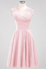 Cute Chiffon Round Neck Short Burgundy Bridesmaid Dresses with Appliques-27dress