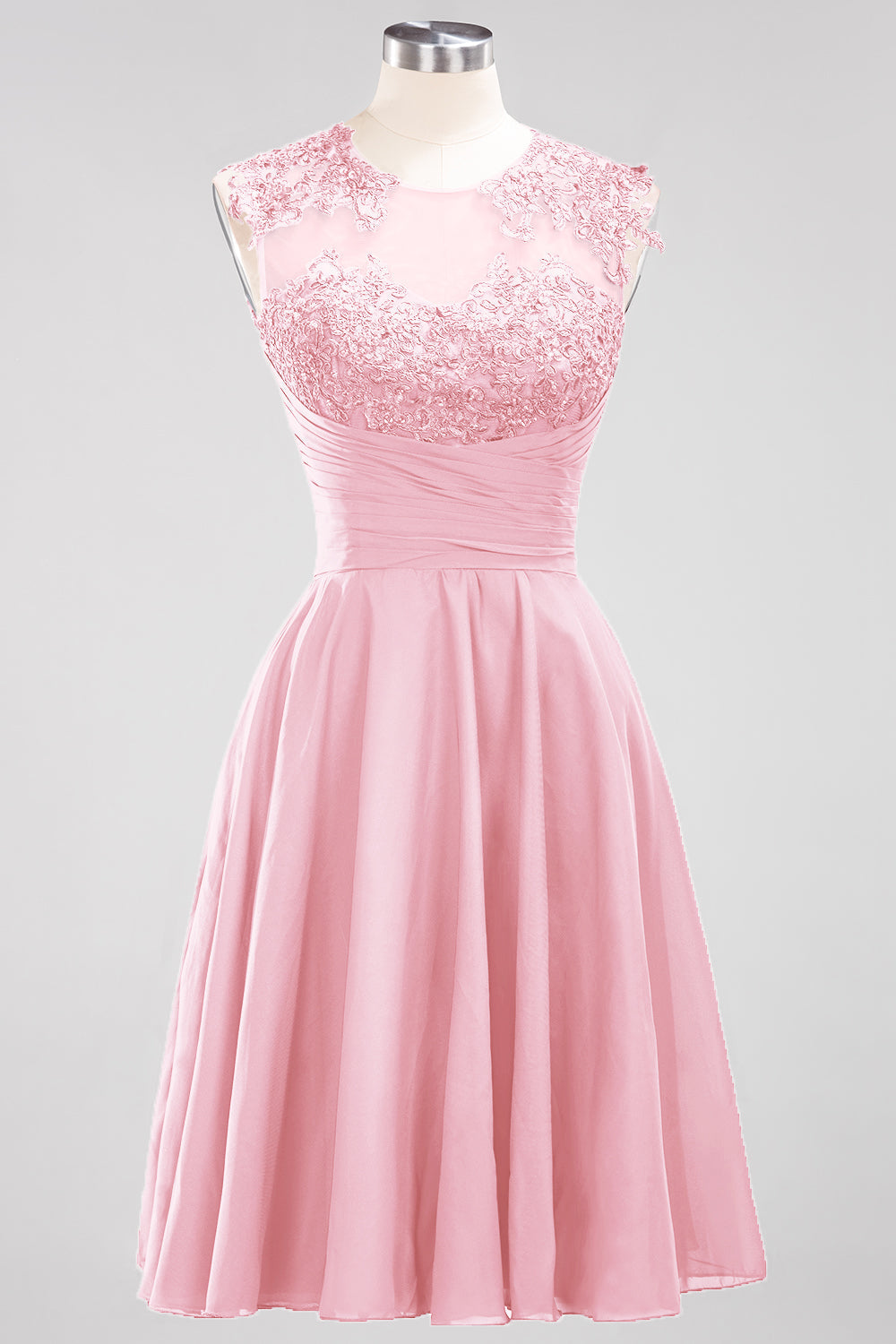 Cute Chiffon Round Neck Short Burgundy Bridesmaid Dresses with Appliques-27dress