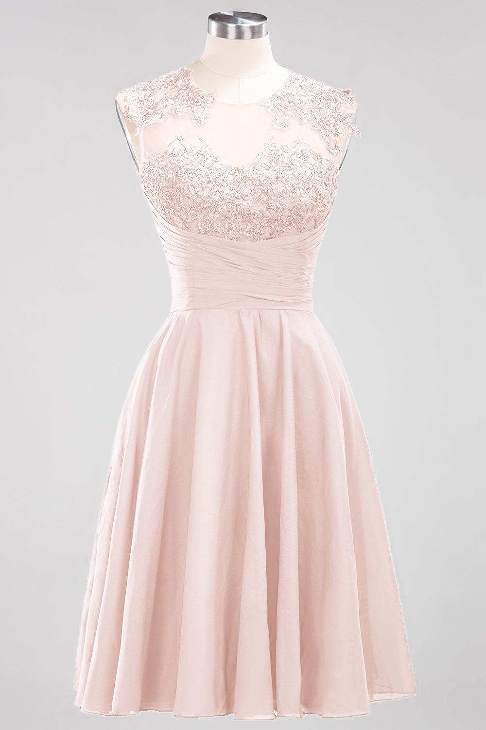 Cute Chiffon Round Neck Short Burgundy Bridesmaid Dresses with Appliques-27dress