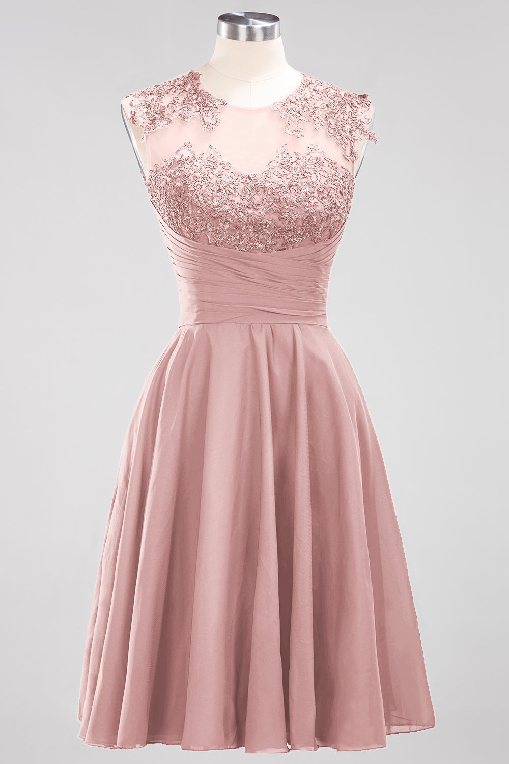 Cute Chiffon Round Neck Short Burgundy Bridesmaid Dresses with Appliques-27dress