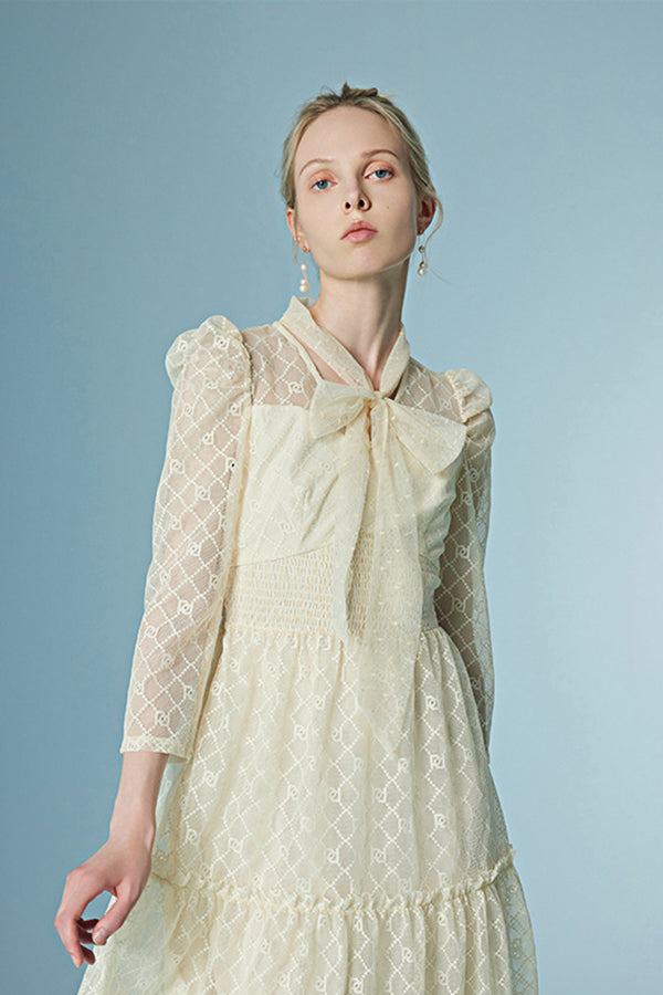 27Dress Cute Ivory 3/4 Sleeves A-line Dresses with Bow