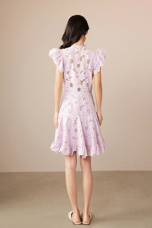 27Dress Cute Ivpry Cap Sleeves V-neck Short Lace Dresses