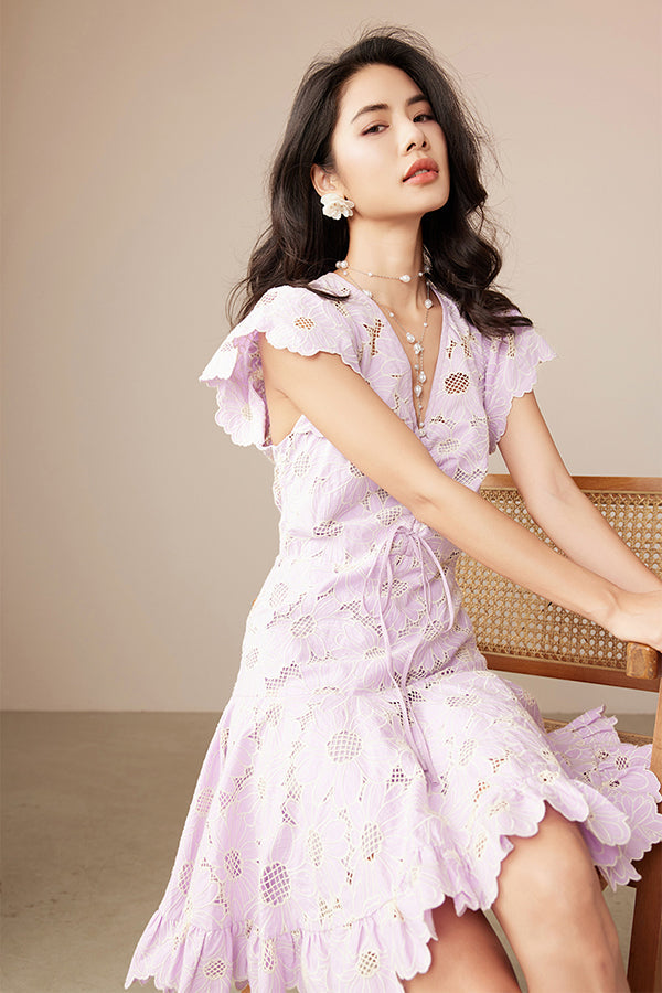 27Dress Cute Ivpry Cap Sleeves V-neck Short Lace Dresses