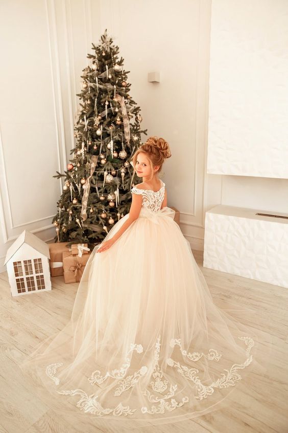 Cute Long Princess Tulle Lace Flower Girl Dress-27dress