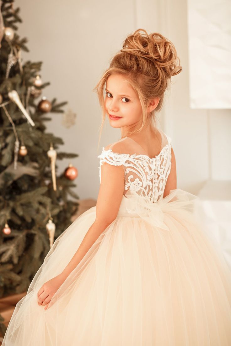 winter flower girl dresses Cute Long Princess Tulle Lace Flower Girl Dress