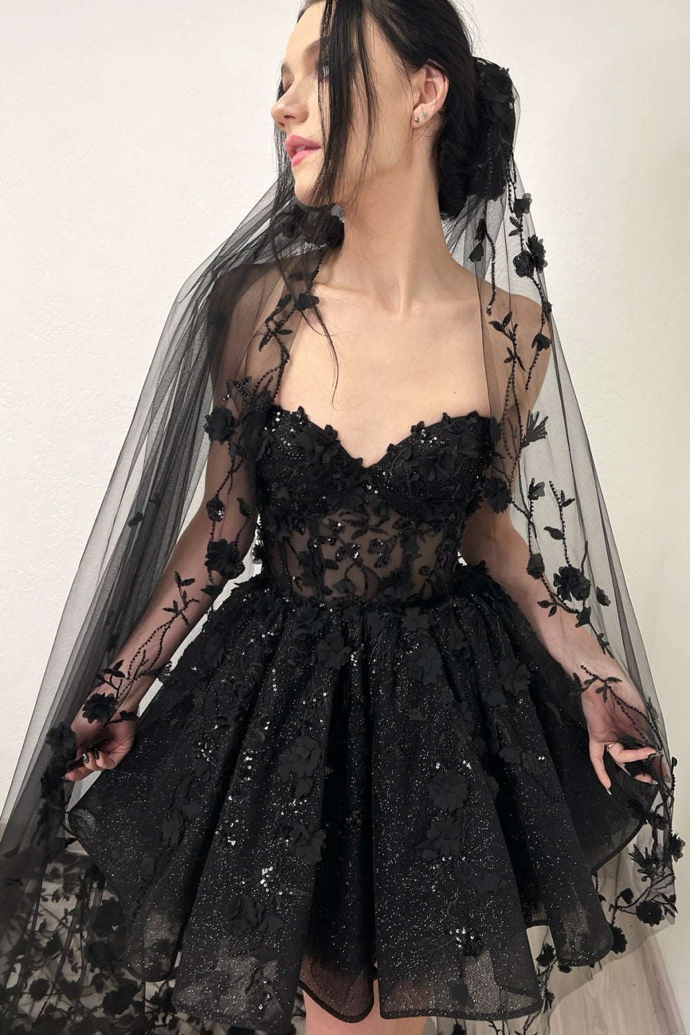 Cute Mini Sweetheart A-line Sequined Wedding Dress-27dress