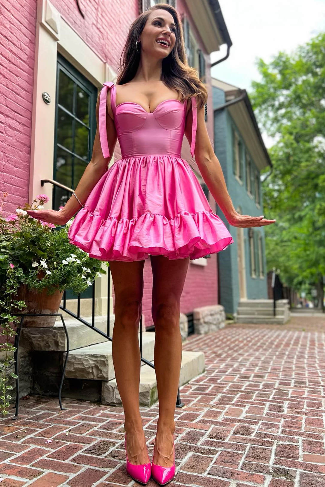 Cute Tie Straps Green Corset Ruffle Short Homecoming Dress