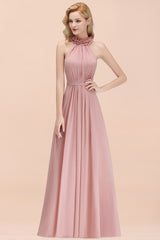 Dusty Rose Halter Chiffon A-Line Bridesmaid Dress