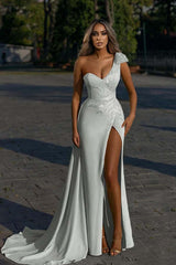 Daffodil  One Shoulder Sleeveless Mermaid Prom Dress Front Split With Beadings