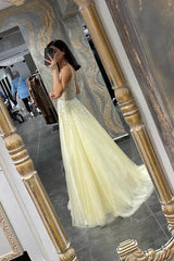 Daffodil Tulle Spaghetti Strap Sleeveless Prom Dress A Line With Beadings