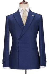 Dark Peaked Lapel Bespoke Blue Business Suits