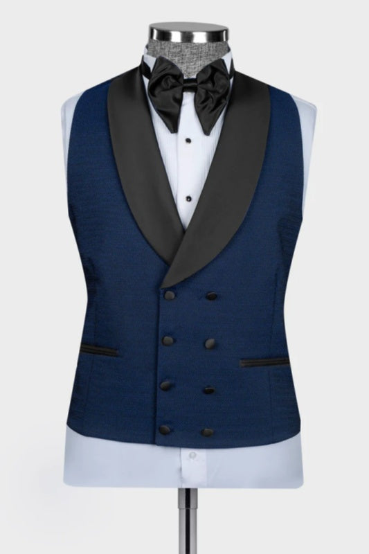 Dark Blue Shawl Lapel Three Pieces Wedding Men Suits